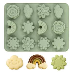 MUYULINS Factory 12-Cavity 3D Cloud Sun Rainbow Flower Shaped Maker LFGB Platinum Non-Stick BPA-Free <b>Silicone</b> Cake Mold - Product Image 3