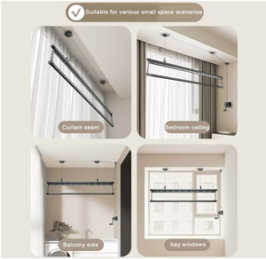 Séchoir à <span class=keywords><strong>linge</strong></span> pliable à main, à <span class=keywords><strong>poulie</strong></span> en alliage d'aluminium à tige unique, monté au <span class=keywords><strong>plafond</strong></span>, pour salle de bain, nettoyage - Product Image 3