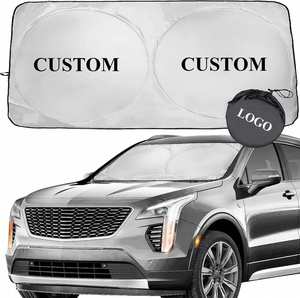 Pare-soleil pliable pour pare-brise avant, en polyester, anti-UV, pare-soleil pour voiture, pare-soleil double cercle pour voiture avec impression de logo personnalisé - Product Image 1