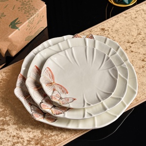Juego de Vajilla de Porcelana Blanca con Diseño de Mariposas, Juego de Platos de Cerámica Modernos, Vajilla Redonda para Restaurante, Hotel y Hogar - Product Image 3