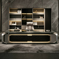 Bureau de direction moderne en forme de L noir, durable, écologique, de luxe, pour PDG, grand bureau de direction, poste de travail de manager, mobilier de bureau