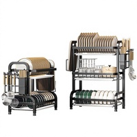 Égouttoir de comptoir à trois niveaux en métal pour vaisselle, avec support pour baguettes et couteaux, style moderne et minimaliste
