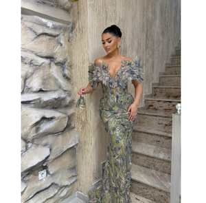 ชุดราตรีทรงเมอร์เมดยาวกรอมพื้นสำหรับผู้หญิง ดีไซน์หรูหรา ประดับด้วยลูกปัด ดูสง่างาม ผ้าระบายอากาศดี มีซับใน - Product Image 3