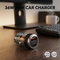 Cargador de Coche Mini Transparente de 36W Personalizado al por Mayor, Cargador de Coche de Carga Rápida con Doble Puerto PD QC 3.0