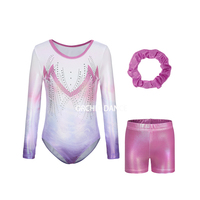 Justaucorps et shorts de gymnastique pour filles de haute qualité, nouvelle collection, manches longues, strass, en spandex, fabriqué en Chine