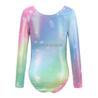 Nouveau à venir pas cher de haute qualité enfants filles à manches longues imprimé strass brillant enfants gymnastique justaucorps
