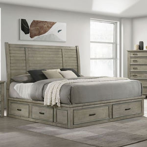 Juego de Muebles de Dormitorio Modernos en Gris Lavado con Cabecera con Rejillas y Almacenamiento - Product Image 1