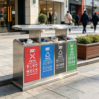 Poubelle de tri des déchets en acier inoxydable à 4 compartiments avec cendrier, classification par quatre couleurs, pour le recyclage