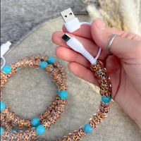 Câble de charge rapide pour téléphone portable 4-en-1 USB avec perles turquoise et imprimé léopard pour les fêtes