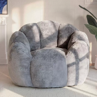 Fauteuil pouf moderne en fausse fourrure PU sur mesure OEM, canapé lounge rembourré doux en forme de fleur, siège individuel pour salon et chambre à coucher