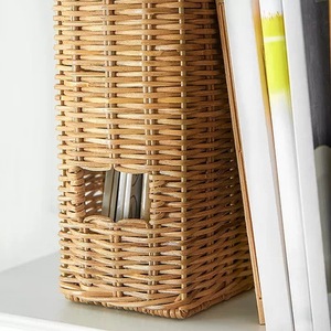 Hand Woven Natural Rattan Magazine Rack 10x25x30cm <b>File</b> Organizer Office Desk <b>Storage</b> Aesthetics - Product Image 3