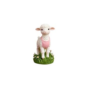 Figurine d'agneau fantaisiste sur base en herbe florale - Ornement personnalisé en polyrésine, fabriqué à la main pour la décoration intérieure et les cadeaux personnalisés - Product Image 1