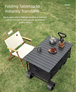Carrito de Camping Plegable de Cuatro Ruedas, Carro de Transporte Plegable para Exteriores, Negro, para Playa y Viajes - Product Image 6