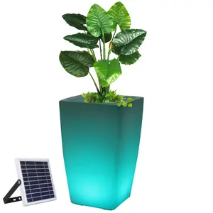 Led Hoge Plantenbak Vaas Rgb Kleuren Verlichte Bloempot Landschap Sculptuur Pe Plastic Bloempot Tuin Plantenbakken