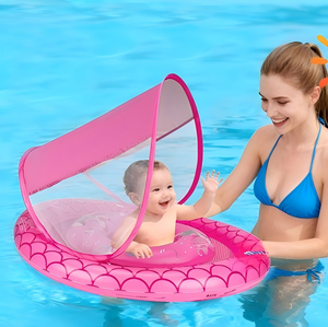 Bouée de piscine pour bébé en PVC rose à écailles de sirène avec auvent solaire amovible et siège de sécurité réglable - Product Image 6