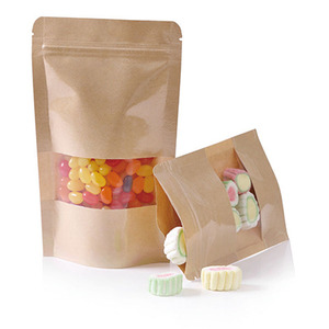 Hot Selling Biodegradable Kraft Paper Zip Lock Bags with Window Design for Food Sugar Potato Chips Storage - Product Image 1