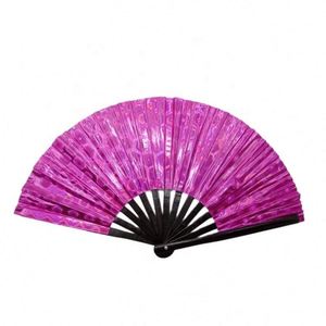 Abanico Plegable de PVC Multicolor de 13 Pulgadas con Varillas de Bambú para Festivales de Música y Decoraciones - Product Image 2