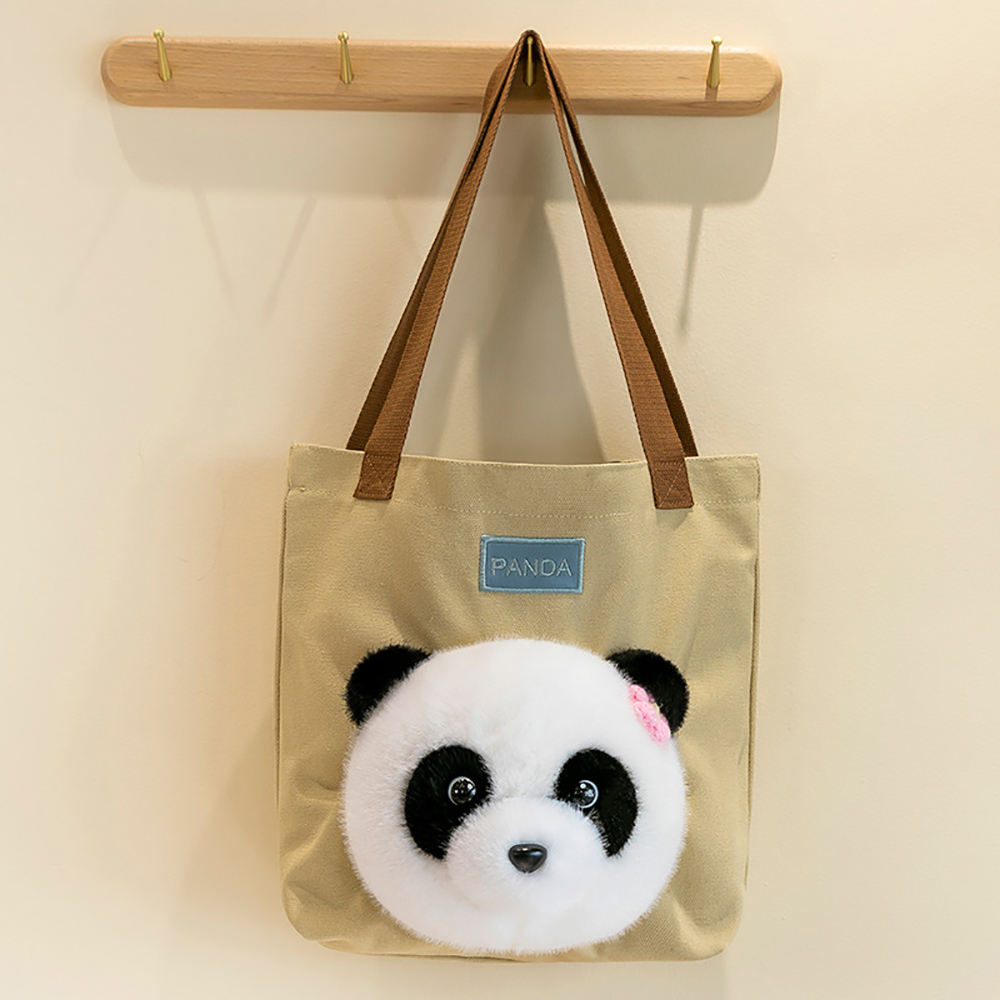 OEM Casual Panda Tote Handbag Fluffy Cute Canvas Shoulder Bag with Zipper Closure