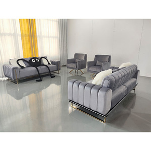 Canapé de style français directement de l'usine, cadre incurvé élégant, base chromée pour salon d'hôtel à Marseille, commande en gros - Product Image 2
