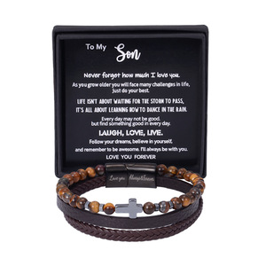 สร้อยข้อมือสแตนเลสหินธรรมชาติ ลายกากบาท หลายชั้น ของขวัญสำหรับผู้ชาย ขนาด 7.5 8.5 9 นิ้ว - Product Image 1