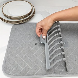 <b>Dish</b> Drying Mat <b>Rack</b> Folding Drain Pad for Kitchen Super Absorbent Foldable <b>Dish</b> Drying Mat with Stackable Shelf for Kitchen - Product Image 4