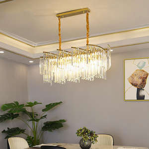 Lámpara colgante de diseño giratorio para sala de estar, lámpara de araña moderna de cristal K9 rectangular redonda - Product Image 4