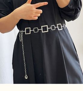 Bayanlar giyim aksesuarları moda altın ve gümüş kare alaşım kemer bel zinciri - Product Image 3