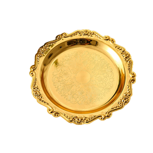 Plateau rond de luxe doré en acier inoxydable 304, assiette à serviettes, assiette à dessert en métal épaissi, écologique, pour fêtes - Product Image 1