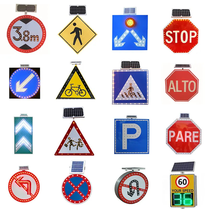 Easy to Install Solar Road Signs Customized Portable Radar Speed Limit Sign LED Solar Powered Blinking Traffic Stop Signs