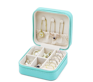 Boîte à bijoux portable haut de gamme XINYUAN BGE-01, vert menthe, en similicuir, forme carrée arrondie, fermeture éclair, fermeture magnétique - Product Image 1