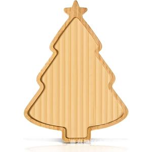 Bandeja de bambú para árbol de Navidad, plato de madera maciza para servir pan tostado, frutas, aperitivos para fiestas - Product Image 5