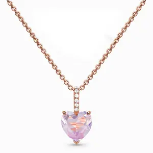 925 Sterling Silver Jewelry Rose Gold Plating Natural Lavender Quartz Pendant Heart Shape Lavender Quartz Pendant