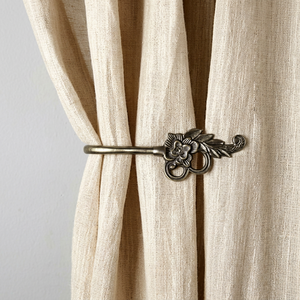 Antique Metal Curtain Holdback With Floral Design Traditional Style Decorative Window Hardware - Product Image 1