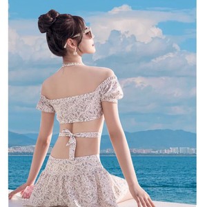 Maillot de bain deux pièces pour femme Baiya, imprimé floral, col carré, découpé, blanc cassé, vert, bleu roi - Product Image 3