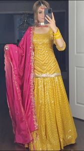 ดอกไม้ที่สวยงามพิมพ์ Organza Lehenga Choli พร้อม Dupatta สําหรับผู้หญิงชุดปาร์ตี้สวมใส่เทศกาล lehenga โชลี Organza ดุปัทตา - Product Image 3