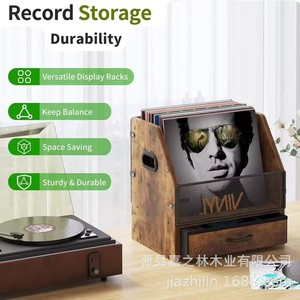 Wooden Vinyl <b>Record</b> <b>Rack</b> With Drawer Storage Desktop Organizer For Living Room Music Collection Display - Product Image 4