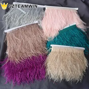 HAPPY FEATHER 2 Yards 5-6inch Dyed Ostrich Feathers Trim Fringe 5-6inch for  DIY Dress Sewing Crafts Costumes Decoration -Rose Pink