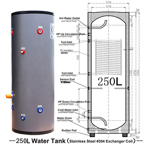 250L 80D Almacenamiento de agua caliente A + SUS304 SUS316L Bomba de calentador <span class=keywords><strong>solar</strong></span> dúplex Intercambiador de calefacción térmica híbrida Bobina Cilindro Tanque Caldera - Product Image 3