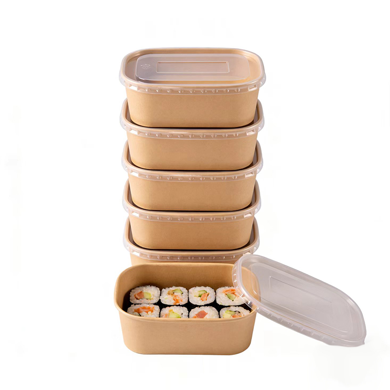 Eco-Friendly Biodegradable Disposable Rectangular Kraft Paper Commercial Salad Bowls Takeaway Food Containers Microwaveable