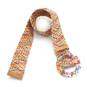 Colorful Resin Buckle Elastic Wide New Style Stretch PP Straw Bohemian Woven Belt for Summer Dress