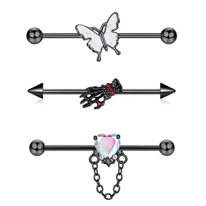 1pcs Pendentif cœur papillon en acier inoxydable noir avec pierre principale en zircon <span class=keywords><strong>Bijoux</strong></span> de <span class=keywords><strong>piercing</strong></span> pour pont d'oreille - Product Image 6