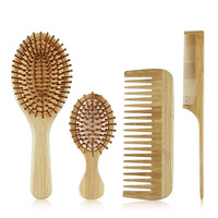Ensemble de brosses et peignes en bambou pour femmes et hommes cheveux épais, fins, bouclés, droits, secs ou humides