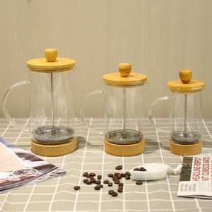 Thuis Dagelijks Gebruik Hout Deksel Kurk Bodem Basis Rvs Plunjer Frans Koffiezetapparaat Borosilicaat Glas Koffie Franse Pers - Product Image 3
