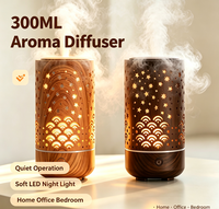 Diffuseur d'arômes ultrasonique écologique 230 ml, humidificateur à grain de bois ajouré avec veilleuse LED douce, silencieux pour usage domestique