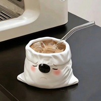 Tasse à café en céramique 3D exquise avec sac en tissu, sans couvercle, pour la maison et les salons de thé, idéale pour les cafés