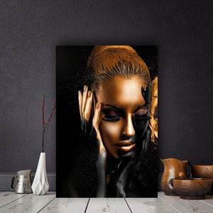 Peinture à l'huile sur toile <span class=keywords><strong>Femme</strong></span> africaine <span class=keywords><strong>Nue</strong></span> Or Noir Art Africain Affiches et Impressions Cuadros Tableau Mural Scandinave pour Salon - Product Image 5