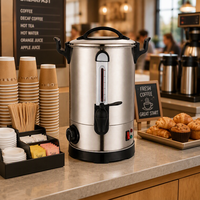 Cafetière à Percolation Commerciale en Acier Inoxydable 304, 30 Tasses, Jauge de Niveau, Robinet à Levier pour Café et Restauration