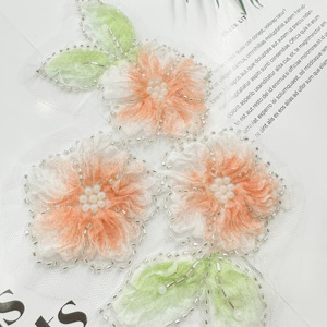 Applique florale brodée multicolore en maille perlée, motif fleur orange, pour vêtements de mode, robes, abayas, et décoration artisanale DIY - Product Image 4