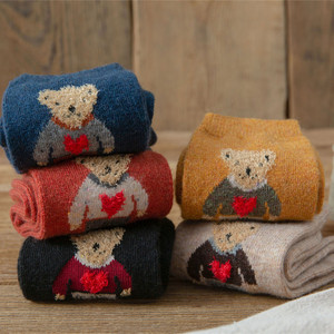 Custom <strong>Teddy</strong> <strong>Bear</strong> Print Cotton Blend Crew <strong>Socks</strong>, Warm Cozy Winter <strong>Socks</strong> with Cute Cartoon Design, Low MOQ Wholesale - Product Image 4