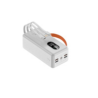 Nouvelle batterie externe en plastique haute capacité 50000 mAh, quatre sorties USB, câbles intégrés, charge rapide PD 22,5 W, chargeur portable LED